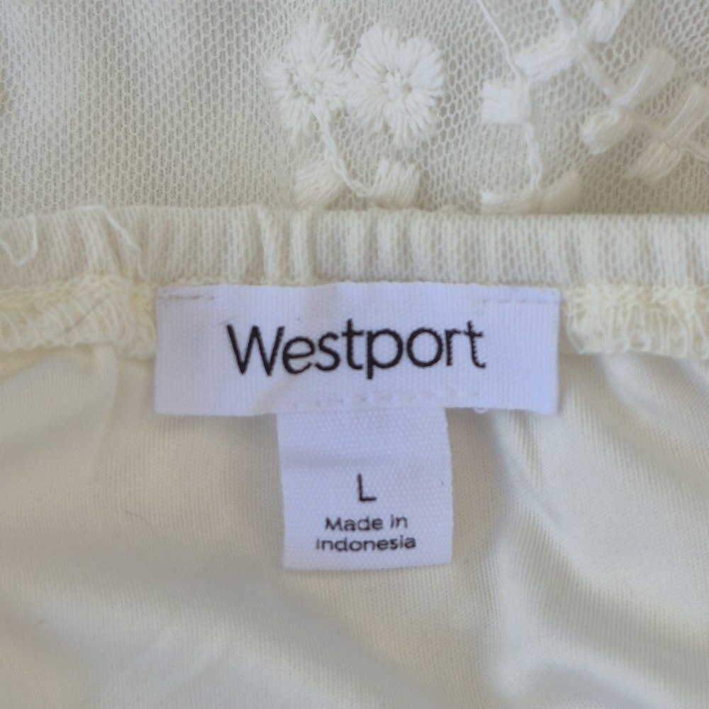 WESTPORT  Women's Blouse Floral Lace Peasant Top Bell Sleeves Cream Boho Size L - Picture 8 of 11
